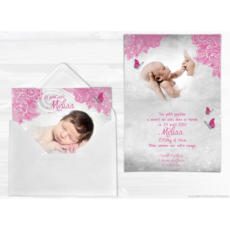 Echantillon Satin Faire-part Naissance fille - Meliss